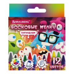 Восковые мелки BRAUBERG &laquo;МОНСТРИКИ&raquo;, 12 цветов, 273238