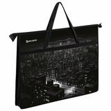 Папка для рисунков и чертежей с ручками BRAUBERG А3, пластик, молния сверху, "Night city", 273410