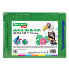 Доска для лепки А4, 280&times;200 мм, BRAUBERG KIDS, зеленая, 7 отделений для пластилина, 2 стека, 274258