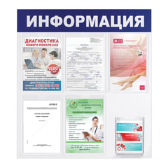 Доска-стенд &laquo;Информация&raquo; 75&times;78 см, 5 плоских карманов А4 + объемный карман А5, BRAUBERG, 291014