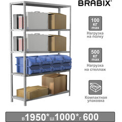Стеллаж металлический BRABIX &laquo;MS KD-195/<wbr/>60-5&raquo;, 1950&times;1000&times;600 мм, 5 полок, сборная стойка, 291121