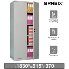 Шкаф металлический офисный BRABIX &laquo;MK 18/<wbr/>91/<wbr/>37&raquo;, 1830&times;915&times;370 мм, 45 кг, 4 полки, разборный, 291135