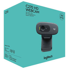 Веб-камера LOGITECH C270, 1/<wbr/>3 Мп, микрофон, USB 2.0, регулируемый крепеж, черная
