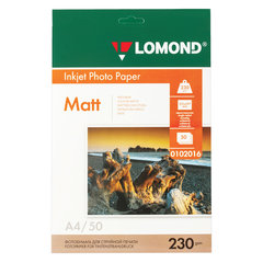 Фотобумага матовая, А4, 230 г/<wbr/>м<sup>2</sup>, односторонняя, 50 листов, LOMOND, 0102016