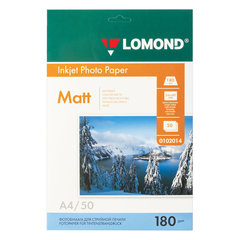 Фотобумага матовая, А4, 180 г/<wbr/>м<sup>2</sup>, односторонняя, 50 листов, LOMOND, 0102014