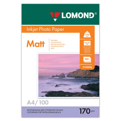 Фотобумага матовая, А4, 170 г/<wbr/>м<sup>2</sup>, двусторонняя, 100 листов, LOMOND, 0102006