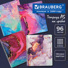 Тетрадь А5, 96 л., BRAUBERG, гребень, клетка, обложка картон, &laquo;Мрамор&raquo; (микс в спайке), 404422
