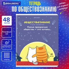 Тетрадь предметная &laquo;КОТ-ЭНТУЗИАСТ&raquo; 48 л., TWIN-лак, ОБЩЕСТВОЗНАНИЕ, клетка, подсказ, BRAUBERG, 404557