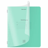 Тетрадь пластиковая обложка (прозрачная) 12 листов, косая линия, BRAUBERG "Smart Cover", ЗЕЛЕНАЯ, 405021