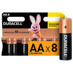 Батарейки КОМПЛЕКТ 8 шт., DURACELL Basic ОРИГИНАЛ, AA (LR6, 15А), алкалиновые, пальчиковые