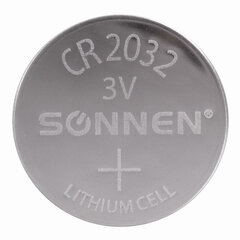 Батарейка литиевая SONNEN Lithium CR2032 &laquo;таблетка, дисковая, кнопочная&raquo; 1 шт., блистер, 451974