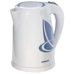 Чайник SONNEN KT-1767, 1,8 л, 2200 Вт, закрытый нагревательный элемент, пластик, белый/<wbr/>синий, 453416