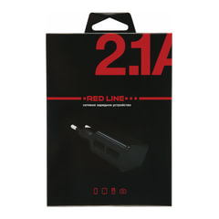 Зарядное устройство сетевое (220 В) RED LINE NT-2A, 2 порта USB, выходной ток 2,1 А, черное