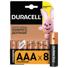 Батарейки КОМПЛЕКТ 8 шт., DURACELL Basic ОРИГИНАЛ, AAA (LR03, 24А), алкалиновые, мизинчиковые