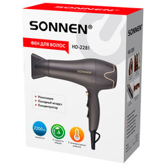 Фен для волос SONNEN HD-2281, 2200 Вт, турмалиновая ионизация, 3 температуры, холодный обдув, 454696