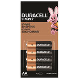 Батарейки КОМПЛЕКТ 4 шт. (отрывной блок) DURACELL Simply ОРИГИНАЛ, AA (LR6, 15А), алкалиновые, пальчиковые