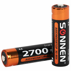 Батарейки аккумуляторные Ni-Mh пальчиковые КОМПЛЕКТ 4 шт., АА (HR6) 2700 mAh, SONNEN, 455607