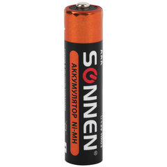 Батарейки аккумуляторные Ni-Mh мизинчиковые КОМПЛЕКТ 4 шт., AAA (HR03) 650 mAh, SONNEN, 455609
