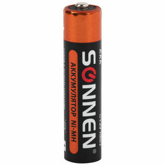 Батарейки аккумуляторные Ni-Mh мизинчиковые КОМПЛЕКТ 6 шт., AAA (HR03) 1000 mAh, SONNEN, 455611