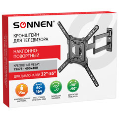 Кронштейн-крепление для ТВ настенный, до 35 кг. VESA 75&times;75-400&times;400, 32"-55", черный, SONNEN, 455946