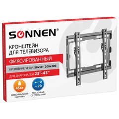 Кронштейн-крепление для ТВ настенный, до 45 кг, VESA 50&times;50-200&times;200, 23"-43", черный, SONNEN, 455948