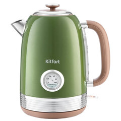 Чайник KITFORT КТ-6110, 1,7 л, 2200 Вт, закрытый нагревательный элемент, сталь, зеленый/<wbr/>бежевый