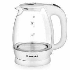Чайник BRAYER BR1013WH, 1,8 л, 2200 Вт, закрытый нагревательный элемент, стекло, белый