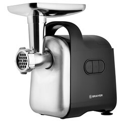 Мясорубка BRAYER BR1602, 2000 Вт, производительность 2 кг/<wbr/>мин, металлический шнек, реверс, пластик, черная/<wbr/>серебро