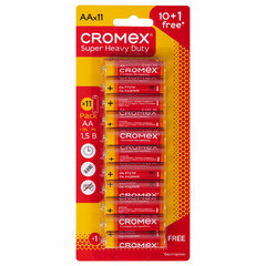 Батарейки солевые &laquo;пальчиковые&raquo; КОМПЛЕКТ 10+1 шт., CROMEX (КРОМЕКС) Super Heavy Duty, AA (R6,15A), блистер, 456256