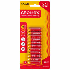 Батарейки солевые &laquo;мизинчиковые&raquo; КОМПЛЕКТ 10+1 шт., CROMEX (КРОМЕКС) Super Heavy Duty, AAA (R03, 24A), блистер, 456257