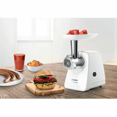 Мясорубка BOSCH MFW2500W, 1500 Вт, производительность 1,7 кг/<wbr/>мин, металлический шнек, пластик, белая