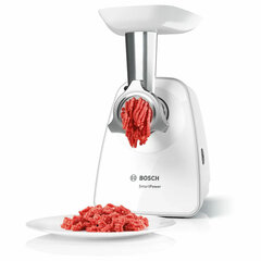 Мясорубка BOSCH MFW2500W, 1500 Вт, производительность 1,7 кг/<wbr/>мин, металлический шнек, пластик, белая