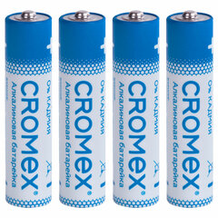 Батарейки алкалиновые &laquo;мизинчиковые&raquo; КОМПЛЕКТ 4 шт., CROMEX (КРОМЕКС) Alkaline, AAA (LR03, 24А), блистер, 457131