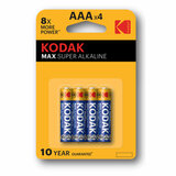 Батарейки алкалиновые "мизинчиковые" КОМПЛЕКТ 4 шт., KODAK Max Super Alkaline, ААА (LR03,15А), блистер