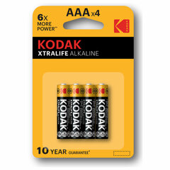 Батарейки алкалиновые &laquo;мизинчиковые&raquo; КОМПЛЕКТ 4 шт., KODAK Xtralife Alkaline, ААА (LR03,15А), блистер