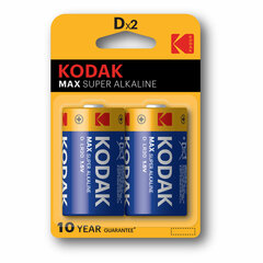 Батарейки алкалиновые КОМПЛЕКТ 2 шт., KODAK Max Super Alkaline, D (LR20, 13А), блистер