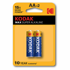Батарейки алкалиновые &laquo;пальчиковые&raquo; КОМПЛЕКТ 2 шт., KODAK Max Super Alkaline, АА (LR6, 24А), блистер
