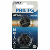 Батарейки литиевые PHILIPS Lithium CR2032 "таблетки, дисковые, кнопочные" КОМПЛЕКТ 2 шт., блистер