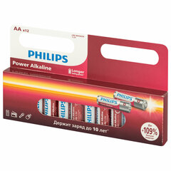 Батарейки алкалиновые &laquo;пальчиковые&raquo; КОМПЛЕКТ 12 шт., PHILIPS Power Alkaline, АА (LR6, 24А), блистер