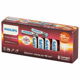 Батарейки алкалиновые "мизинчиковые" КОМПЛЕКТ 20 шт., PHILIPS Power Alkaline, ААА (LR03, 15А), блистер