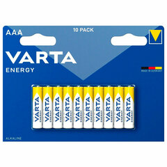 Батарейки алкалиновые &laquo;мизинчиковые&raquo; КОМПЛЕКТ 10 шт., VARTA ENERGY, ААА (LR03,15А), блистер