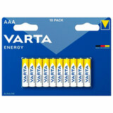 Батарейки алкалиновые "мизинчиковые" КОМПЛЕКТ 10 шт., VARTA ENERGY, ААА (LR03,15А), блистер