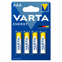 Батарейки алкалиновые &laquo;мизинчиковые&raquo; КОМПЛЕКТ 4 шт., VARTA ENERGY, ААА (LR03,15А), блистер