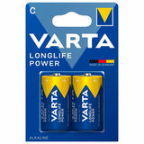 Батарейки алкалиновые КОМПЛЕКТ 2 шт., VARTA LONGLIFE POWER, C (LR14, 14А), блистер
