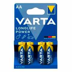 Батарейки алкалиновые &laquo;пальчиковые&raquo; КОМПЛЕКТ 4 шт., VARTA LONGLIFE POWER, АА (LR6, 24А), блистер