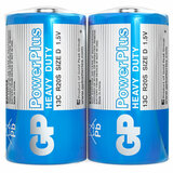 Батарейки КОМПЛЕКТ 2 шт., GP PowerPlus D (13C), солевые, в пленке, 13CEBRA-2S2
