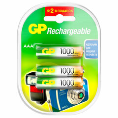 Батарейки аккумуляторные Ni-Mh мизинчиковые 6 шт. (ПРОМО 4+2) ААА (HR03) 930 mAh, GP, 100AAAHC4/<wbr/>2-2CR6