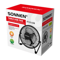Вентилятор настольный USB SONNEN FT10-USB, 10 см, 2,5 Вт, компактный, металлический, черный, наклон 180°, USB-провод 1 м, 457783