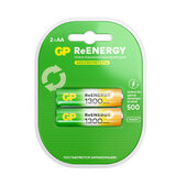 Батарейки аккумуляторные GP ReEnergy Ni-Mh пальчиковые КОМПЛЕКТ 2 шт., AA (HR6), 1300 mAh, 130AAHCRGY