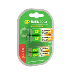 Батарейки аккумуляторные GP ReEnergy Ni-Mh НАБОР 8 шт. (ПРОМО 4+4), AA+ААА (HR6+HR03), 2000 mAh + 750 mAh